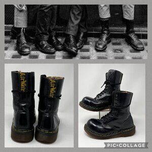 Vtg 80's Dr Martens England Black 10-Hole Steel Toe Boots UK Size 3 Women's US 5